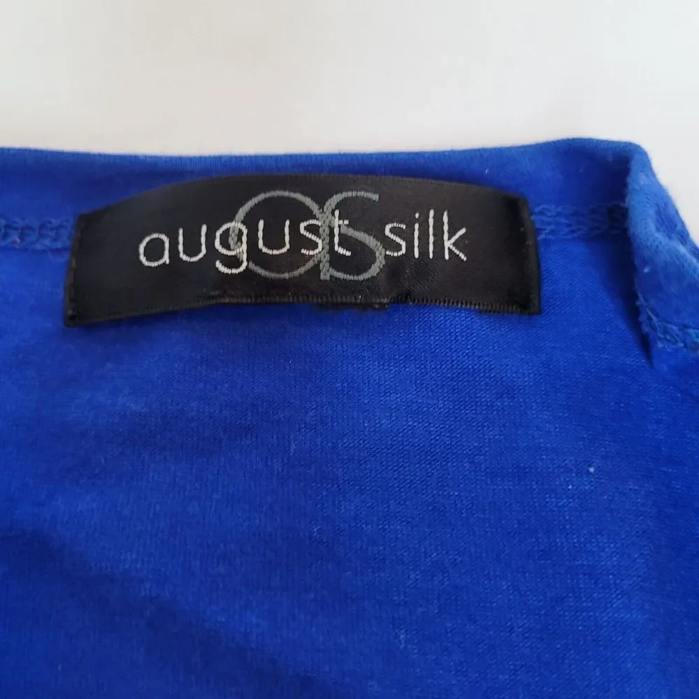 August Silk Cardigan Womens Small Royal Blue Excellent Tie Front 3/4 Sleeve Crop